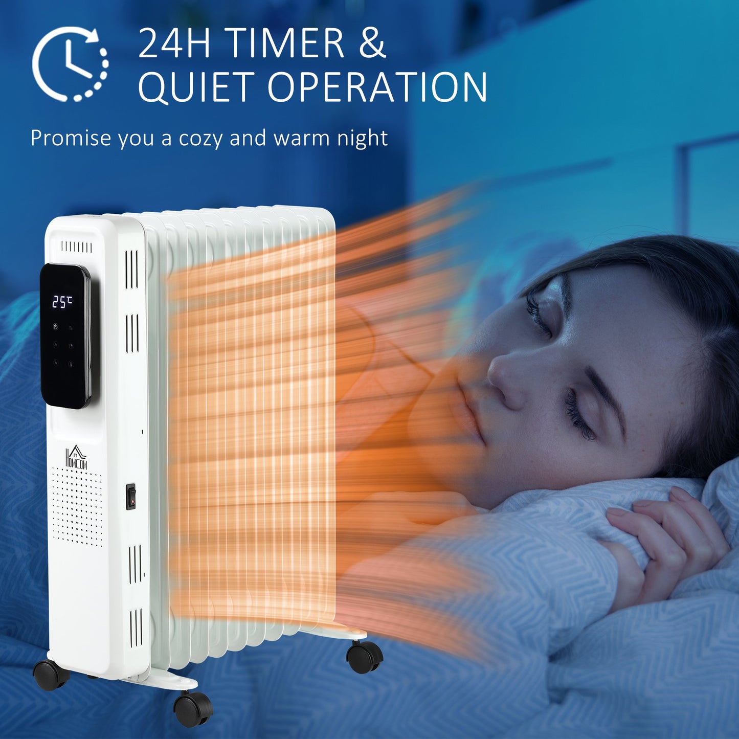 2720W Oil Filled Radiator 11 Fin Portable Electric Heater w/ LED Display 24Hrs Timer Three Heat Settings Adjustable Thermostat-White