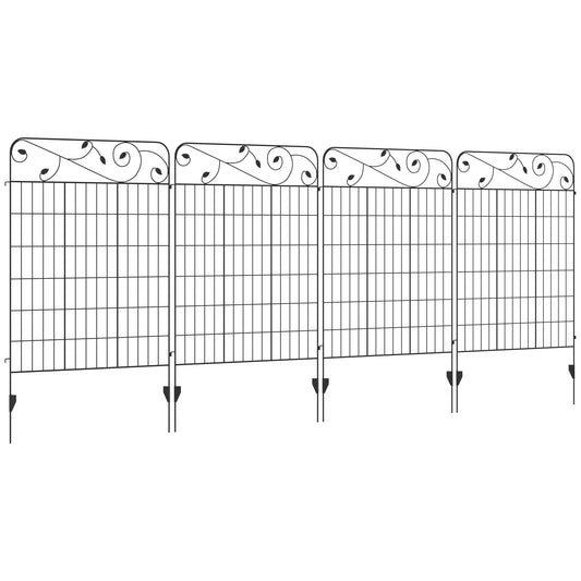 Outsunny 4 Piece 43in x 11.5ft Decorative Fence Panels, Outdoor Garden Fencing, Rustproof Metal Wire Landscape Edging Animal Barrier, Black