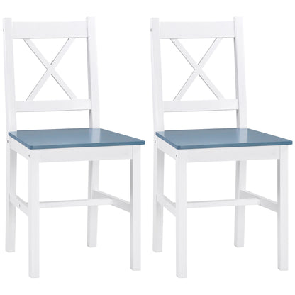Dining Chairs Set of 2, Pine Wood Kitchen Chairs with Cross Back, Solid Structure for Living Room and Dining Room, White