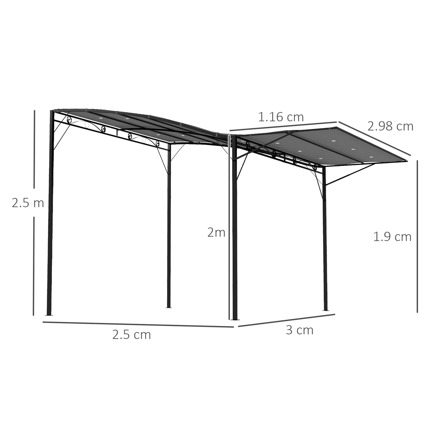 Outsunny 3 x 2.5m Patio Metal Gazebo Door Window Awning Wall Mount Metal Outdoor Shelter Charcoal Grey