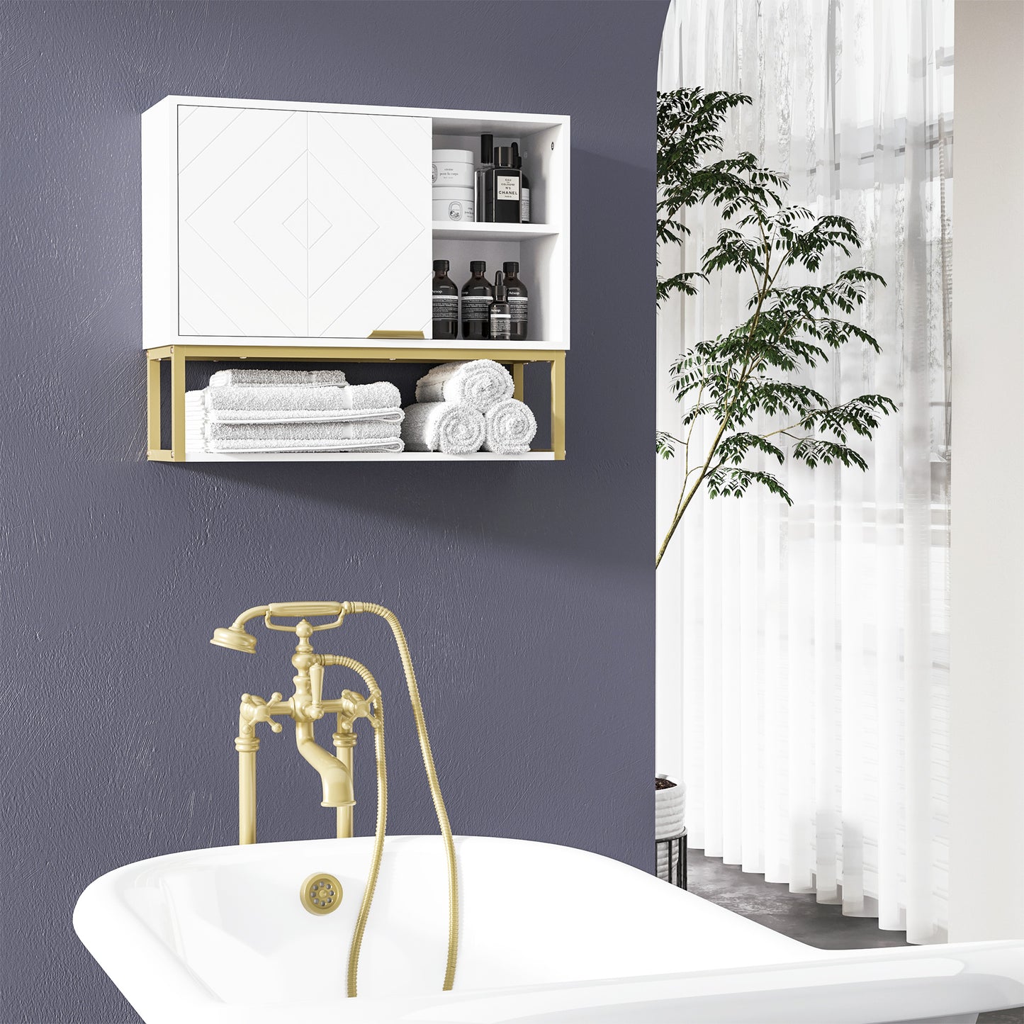 Kleankin Bathroom Wall Cabinet, Over Toilet Storage Cabinet with Door and Storage Shelves for Hallway, Living Room, White