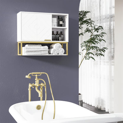 Kleankin Bathroom Wall Cabinet, Over Toilet Storage Cabinet with Door and Storage Shelves for Hallway, Living Room, White