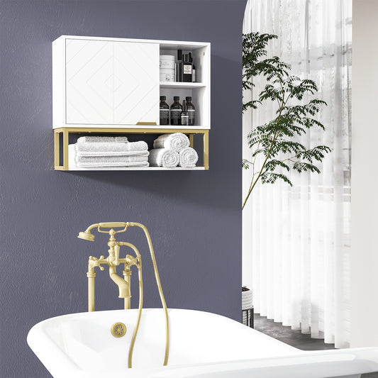 Kleankin Bathroom Wall Cabinet, Over Toilet Storage Cabinet with Door and Storage Shelves for Hallway, Living Room, White