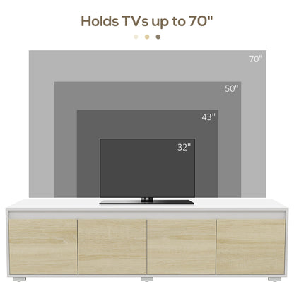2 Pieces TV Unit Set with Wall Cabinet, Freestanding Unit for 70-inch TVs, Wall Mounted Storage Cupboard, with Adjustable shelves