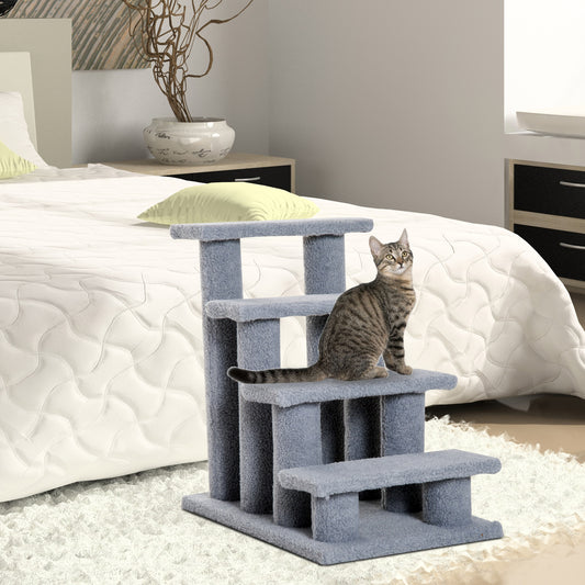 PawHut Pet Stair Pet Steps for Bed Cat Little Older Animal Climb Ladder Portable Pet Access Assistance 63.5x43x60cm Grey
