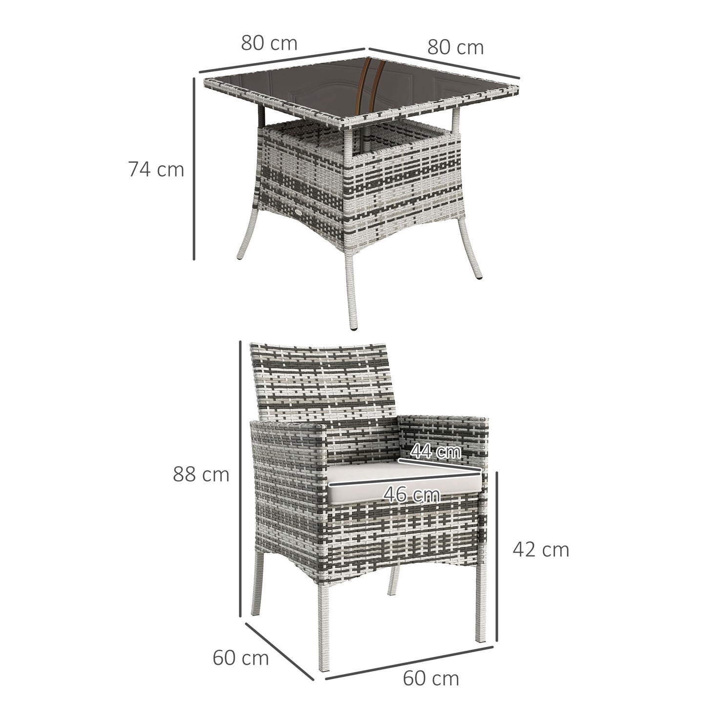 Outdoor Dining Set 5 Pieces Patio Conservatory with Tempered Glass Tabletop, 4 Dining Armchairs - Grey