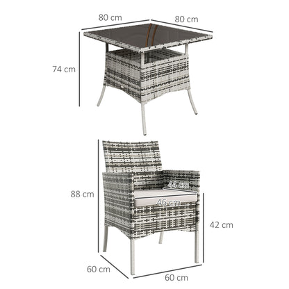 Outdoor Dining Set 5 Pieces Patio Conservatory with Tempered Glass Tabletop, 4 Dining Armchairs - Grey