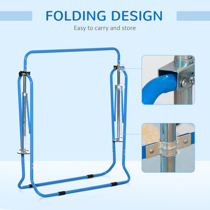 Gymnastics Bar for Kids, Folding Horizontal Bars with Adjustable Height, Training Bar with Triangle Base, Blue