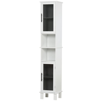 6-Tier Retro Bathroom Cabinet w/ Patterned Glass Doors Anti-Tilt Handles Melamine Coating 4 Legs Freestanding Tall Tower Furniture Monochrome