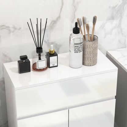 Kleankin Freestanding Bathroom Cabinet, High Gloss Storage Cabinet with Doors and Adjustable Shelf, 60 x 30 x 80 cm, White