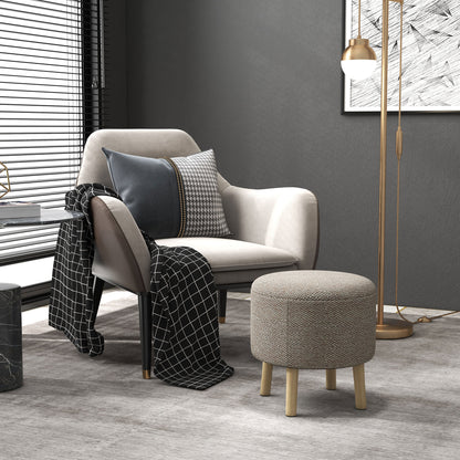 Round Ottoman Stool with Storage, Linen Fabric Upholstered Foot Stool with Padded Seat, Hidden Space and Wood Legs