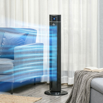 42" Anion Tower Fan Cooling for Bedroom with 3 Speed, 8h Timer, Oscillating, LED Panel, Remote Controller, Black