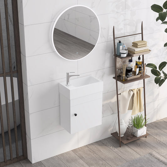 Kleankin Bathroom Vanity Unit with Basin, Wall Mounted Bathroom Wash Stand with Sink, Tap Hole and Storage Cabinet, White