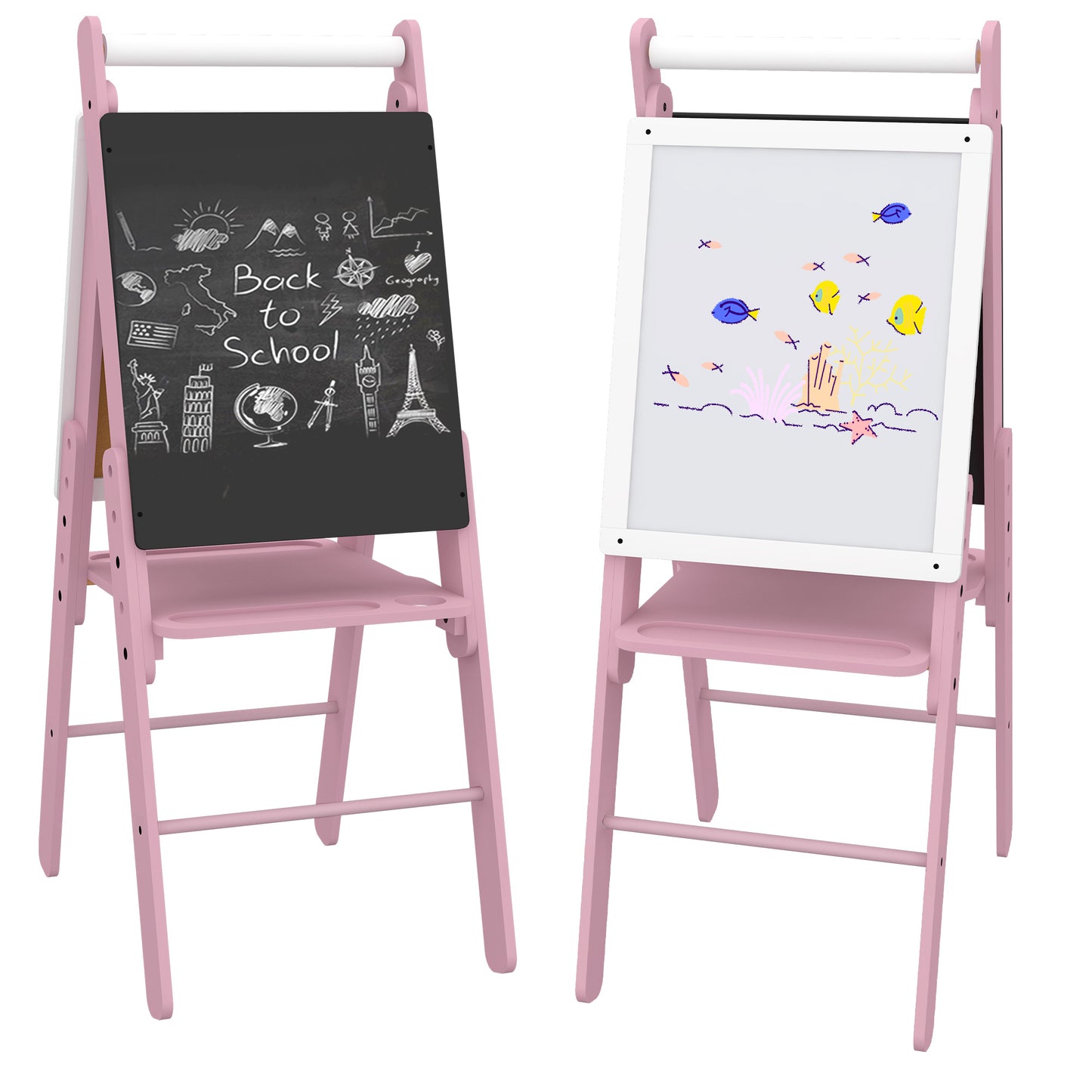 AIYAPLAY Art Easel for Kids with Paper Roll, Height Adjustable Double-Sided Whiteboard Chalkboard, 3 in 1 Easel, for Ages 3-6 Years