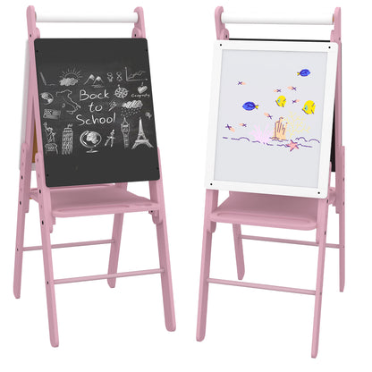 AIYAPLAY Art Easel for Kids with Paper Roll, Height Adjustable Double-Sided Whiteboard Chalkboard, 3 in 1 Easel, for Ages 3-6 Years