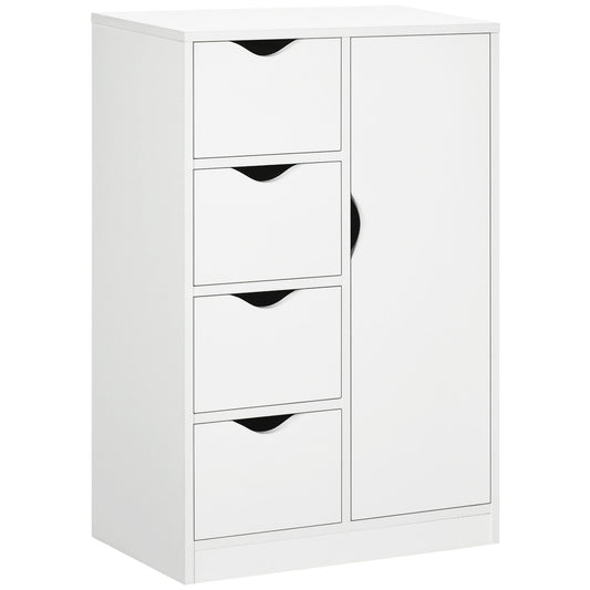 Bathroom Cabinet, Freestanding Storage Cabinet with 4 Drawers, Door Cupboard for Living Room, Kitchen, Bedroom, White