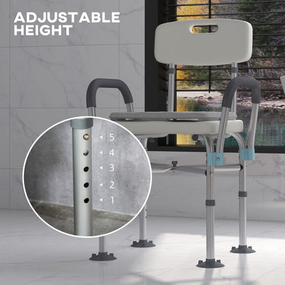 Aluminium Shower Chair With Backs & Arms, Height Adjustable Shower Seat , Removable Padded Cushion Bath Stool