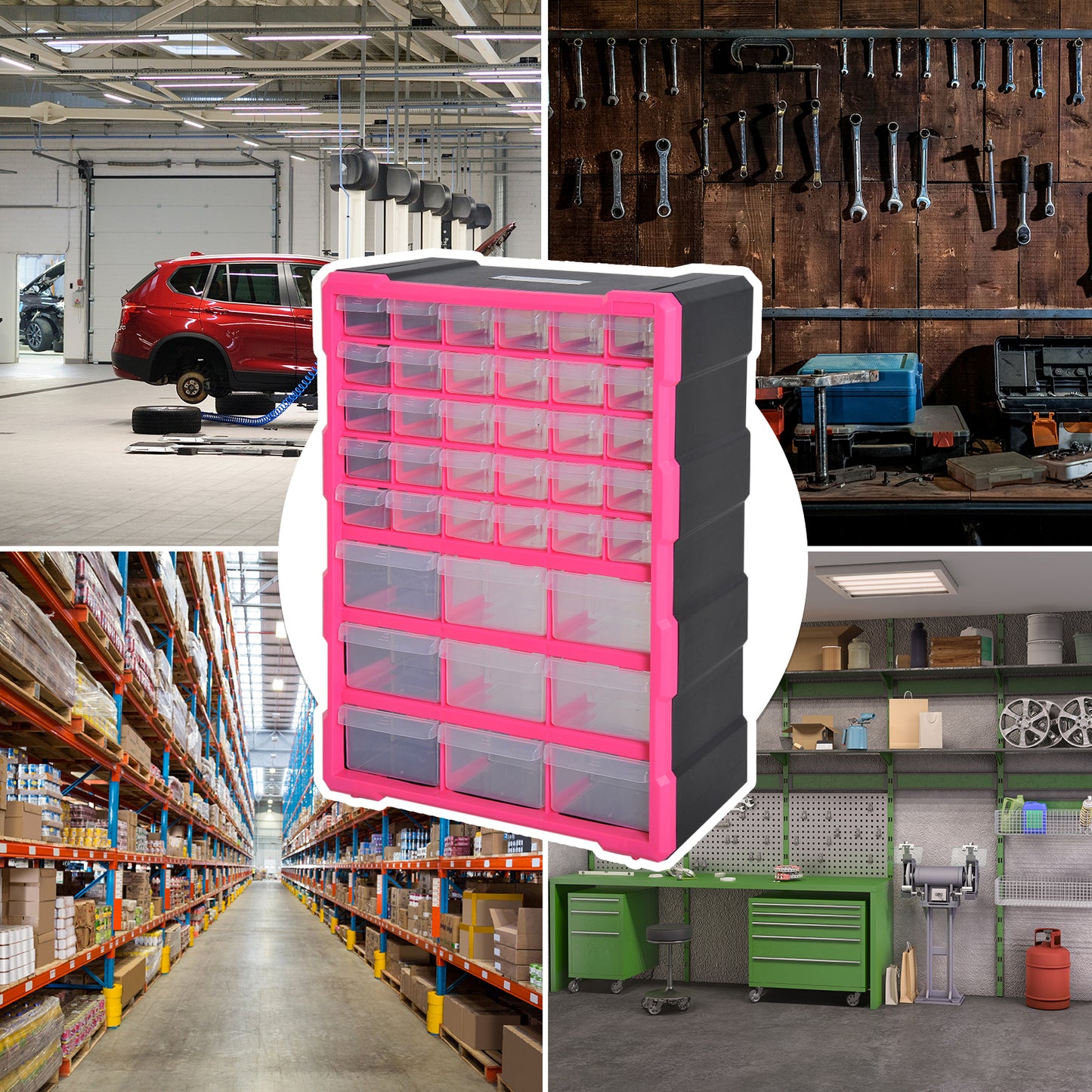 DURHAND 39 Drawer Storage Cabinets, 38Lx16Dx47.5H cm, Plastic-Rose Red