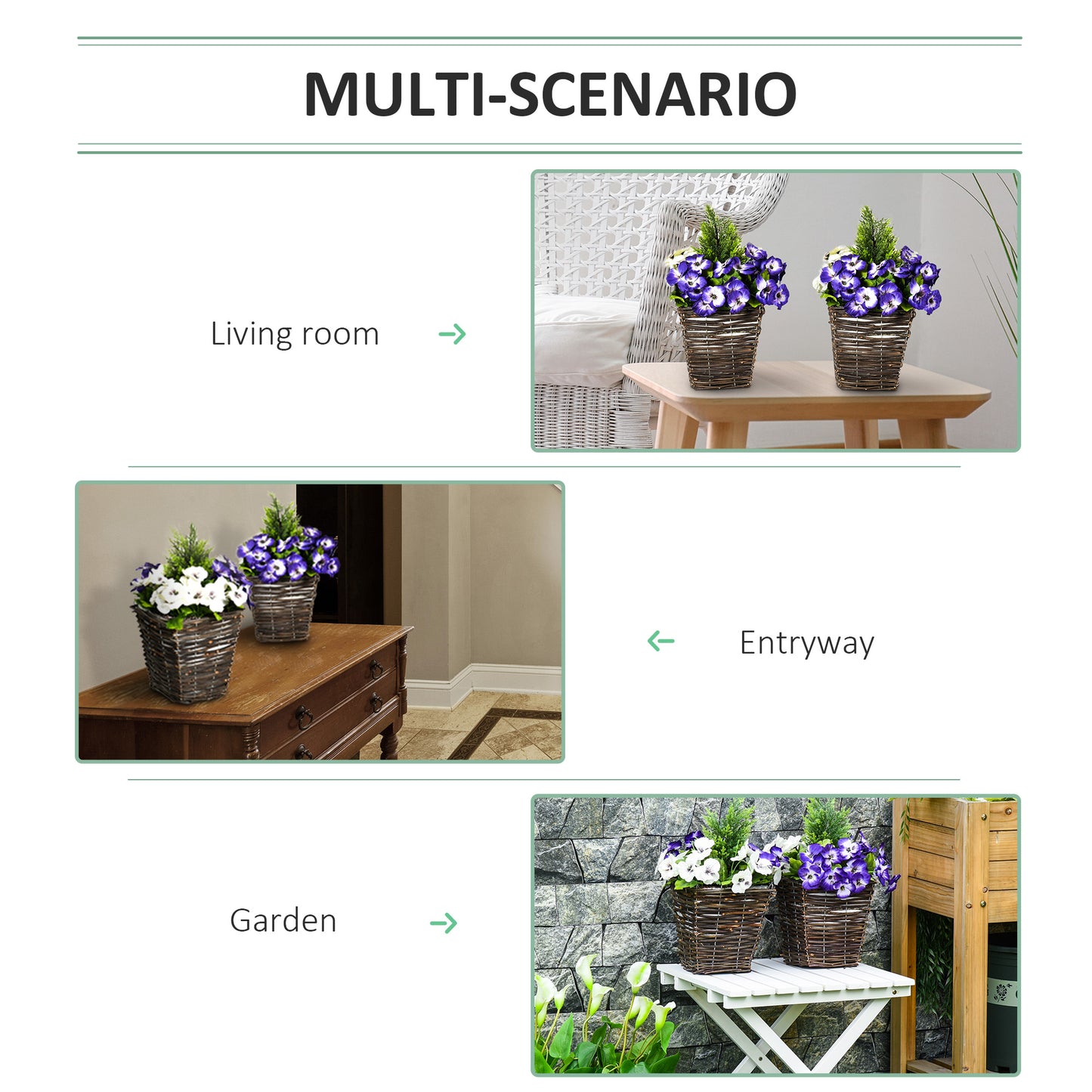 Outsunny Set of 2 Artificial Plant Phalaenopsis Decorative Plant with Straw Plaiting Pot, Fake Flower 45cm, White & Purple