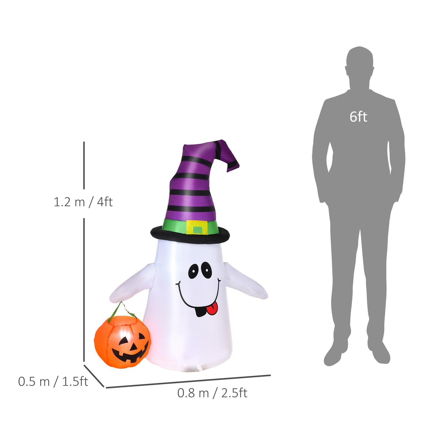 1.2m Witch Ghost Halloween Inflatable Decoration w/ LED Lights Fan Accessories Pumpkin Lantern Fun Weather-Resistant