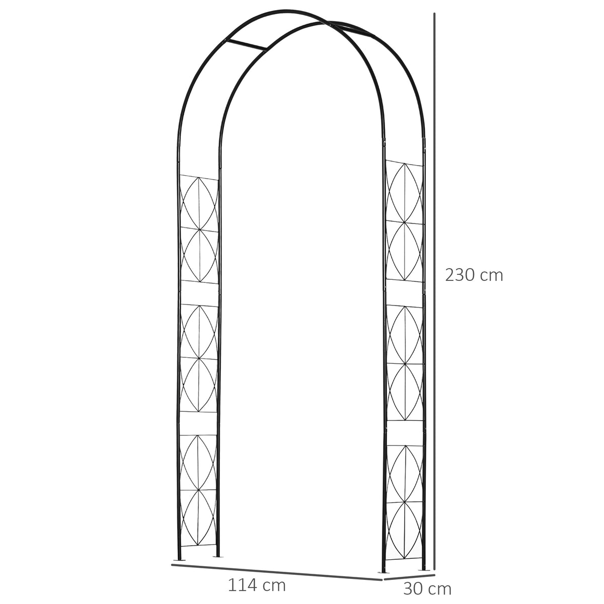 Matte Black Garden Arch | 2.3 m Steel Arbor Trellis with Curved Frame, Climbing Plant Supports, Hanging Basket Rails, Disc Feet & Ground Stakes