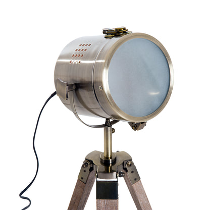 Vintage Retro Style Tripod Table Desk Lamp Bedside Light Spotlight Brass Antique Searchlight Wooden Base