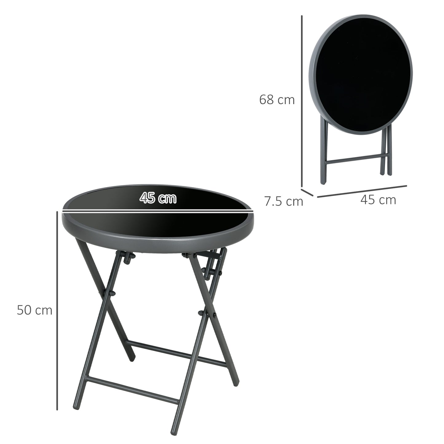 Outsunny Φ45cm Outdoor Side Table, Round Folding Patio Table with Imitation Marble Glass Top, Small Coffee Table