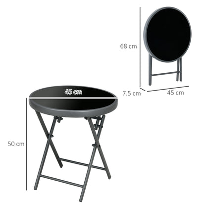 Outsunny Φ45cm Outdoor Side Table, Round Folding Patio Table with Imitation Marble Glass Top, Small Coffee Table