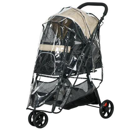 PawHut Foldable Pet Stroller with Rain Cover for XS and S-Sized Dogs Khaki