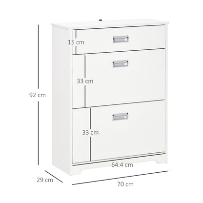 Tipping Shoe Cabinet Storage Rack Entryway Organiser with 2 Pull-Down Doors and Drawer Adjustable Shelf for Hallway Porch Narrow Space