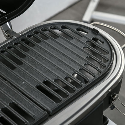 Outsunny Foldable Gas BBQ Grill 2 Burner Table Top Barbecue w/ Lid Piezo Ignition Thermometer for Camping Picnic Cooking, Aluminium Alloy