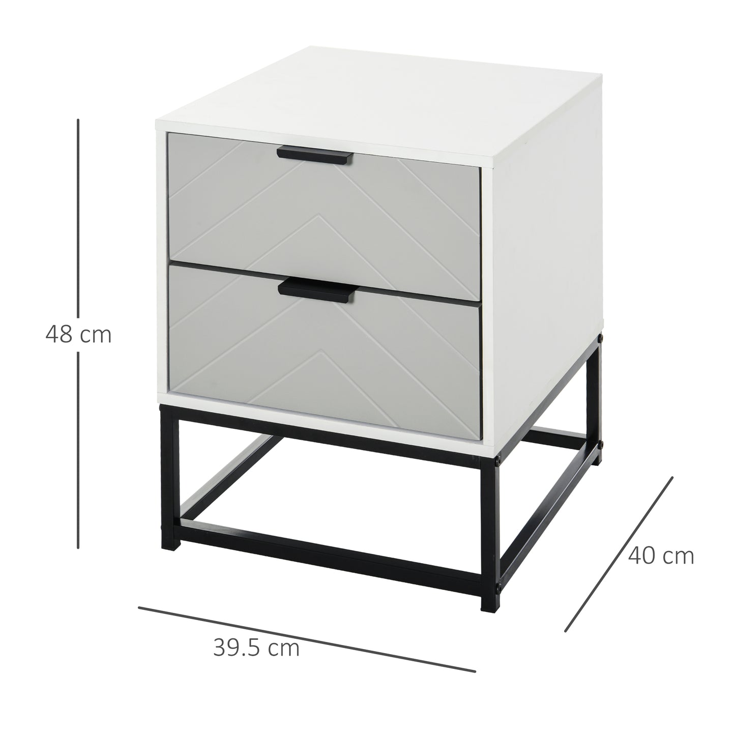 Bedside Cabinet with 2 Drawer Storage Unit, Unique Shape Bedroom Table Nightstand with Metal Base