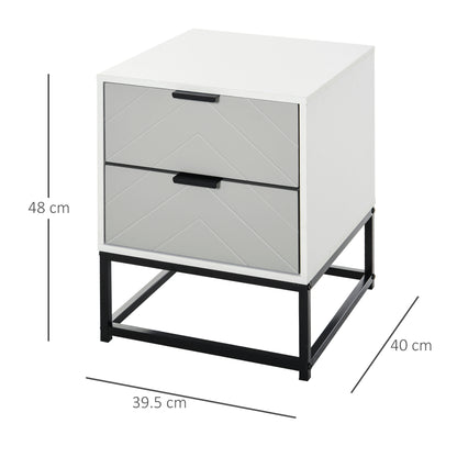 Bedside Cabinet with 2 Drawer Storage Unit, Unique Shape Bedroom Table Nightstand with Metal Base