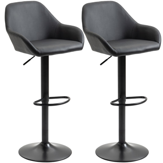 Bar Stools Set of 2, Swivel Barstools with Footrest and Backrest, PU Leather and Steel Base, for Kitchen Counter Dining Room, Black