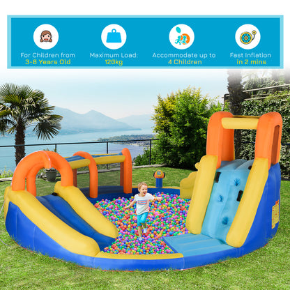 Outsunny 5 in 1 Kids Bouncy Castle Large Inflatable House Slide Water Pool Gun Basket Climbing Wall with 750W Inflator Carry bag 4.35 x 4.35 x 2m