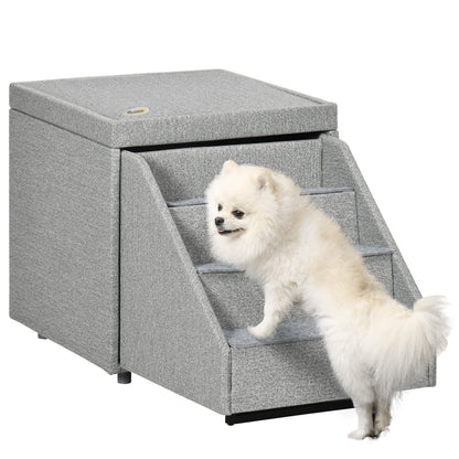 PawHut 2 in 1 Dog Steps Ottoman, 4-Tier Pet Stairs for Small Medium Dogs and Cats, with Storage Compartment