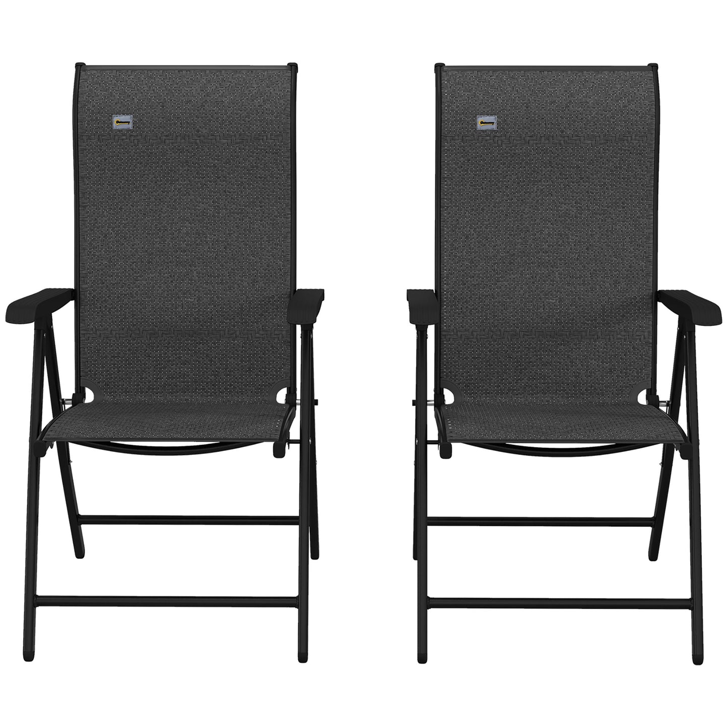 Set of 2 Outdoor Wicker Folding Chairs, Patio PE Rattan Dining, Armrests Set with 7 Levels Adjustable Backrest, for Outdoors, Camping, Grey