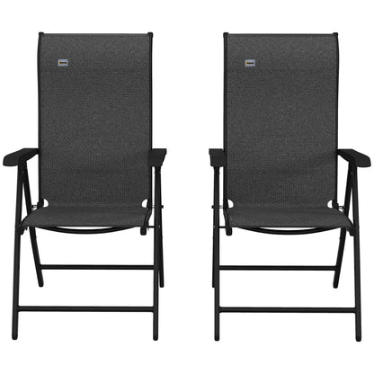 Set of 2 Outdoor Wicker Folding Chairs, Patio PE Rattan Dining, Armrests Set with 7 Levels Adjustable Backrest, for Outdoors, Camping, Grey