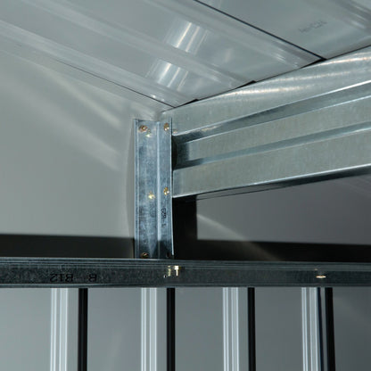 9 x 6FT Outdoor Garden Roofed Metal Storage Shed Tool Box with Foundation Ventilation & Doors, Dark Grey