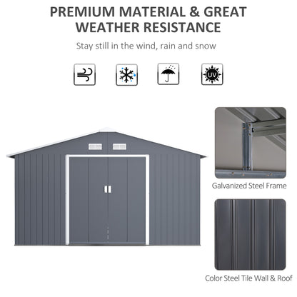 Outsunny 13 x 11ft Foundation Ventilation Steel Outdoor Garden Shed Grey