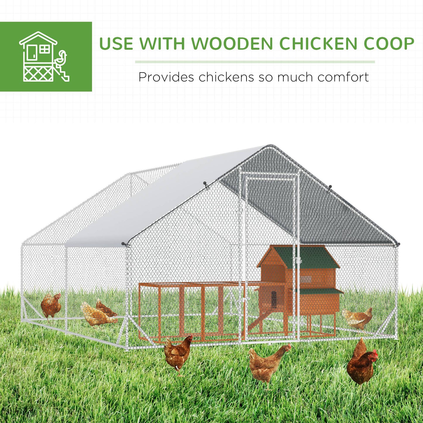 PawHut Walk-In Chicken Coop Run Cage, Large Galvanized Chicken House, Hen Poultry House Rabbit Hutch Pet Playpen Outdoor w/ Water-Resist Cover, 3 x 4 x 2m