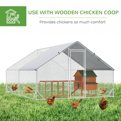 PawHut Walk-In Chicken Coop Run Cage, Large Galvanized Chicken House, Hen Poultry House Rabbit Hutch Pet Playpen Outdoor w/ Water-Resist Cover, 3 x 4 x 2m