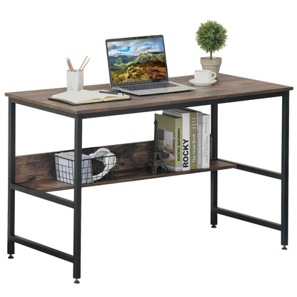 Computer Desk With Storage Shelf Adjustable Feet Metal Frame Home Office Laptop Study Writing Workstation Table Rustic Brown