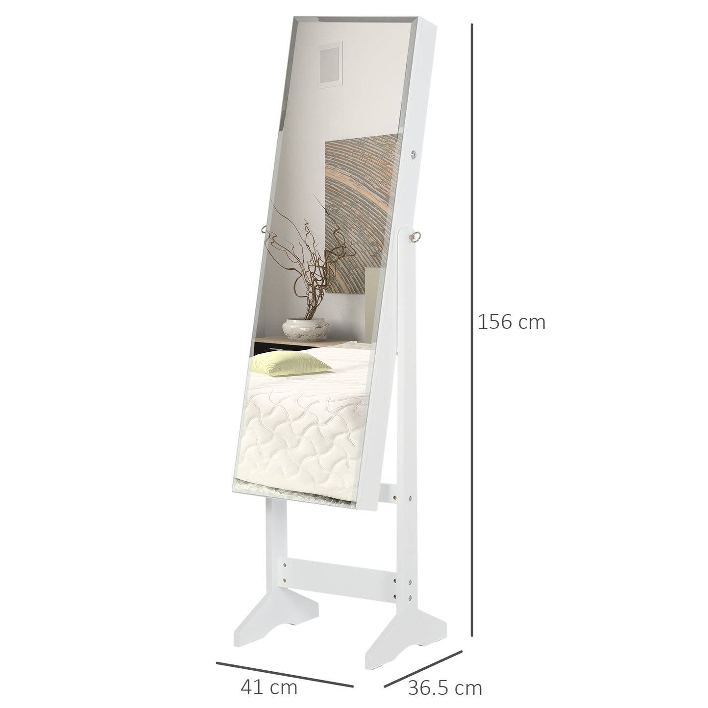 Jewellery Cabinet Standing Mirror Full Length Makeup Lockable Armoire Storage Organizer White