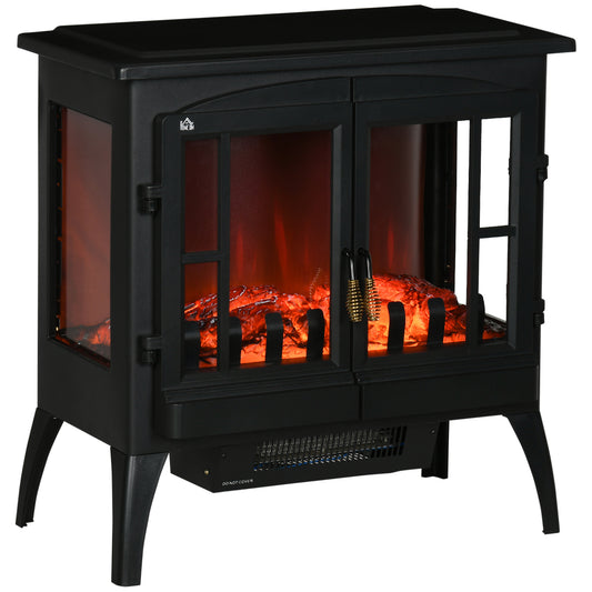 3-Sided Electric Fireplace Heater, Freestanding Fire Stove with LED Flame Effect, Level-less Temperature Control, Overheating Protection