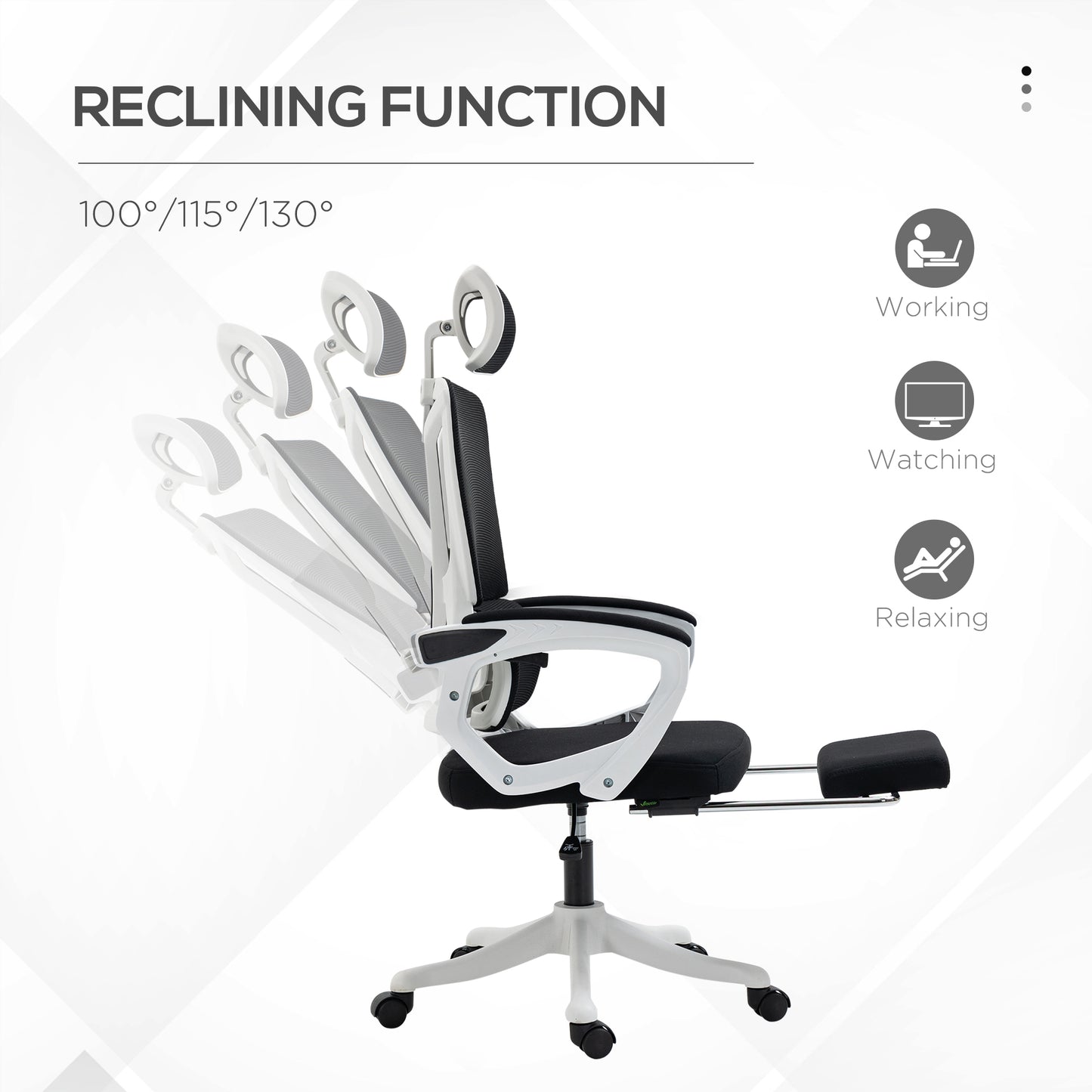 Reclining Office Chair | 3 Position 100–130° Recline | Adjustable Headrest | Lumbar Support | Retractable Footrest | Linen-Look Padded | 44-52cm Seat Height | 120kg | Black