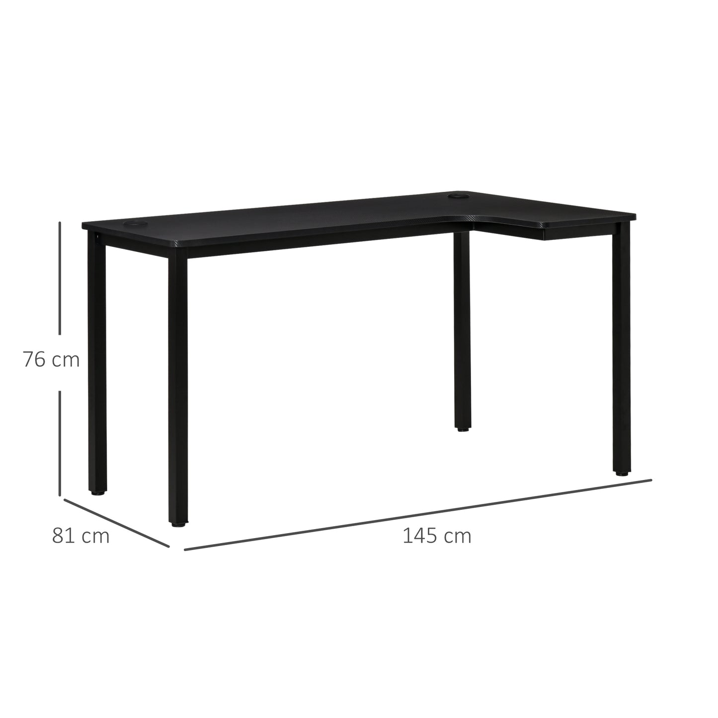 L-Shaped Gaming Desk, Computer Corner Desk, Home Office Workstation with Cable Management, 145 x 81 x 76cm, Black