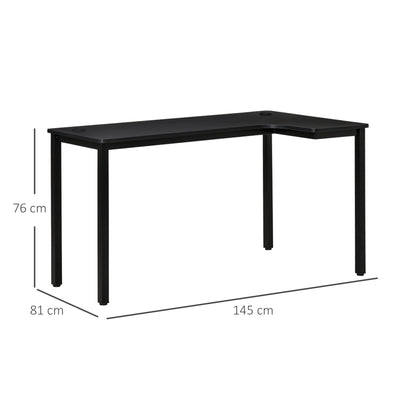 L-Shaped Gaming Desk, Computer Corner Desk, Home Office Workstation with Cable Management, 145 x 81 x 76cm, Black