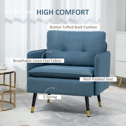 Modern Armchairs with Steel Legs, Upholstered Button Tufted Accent Chairs for Living Room and Bedroom, Dark Blue