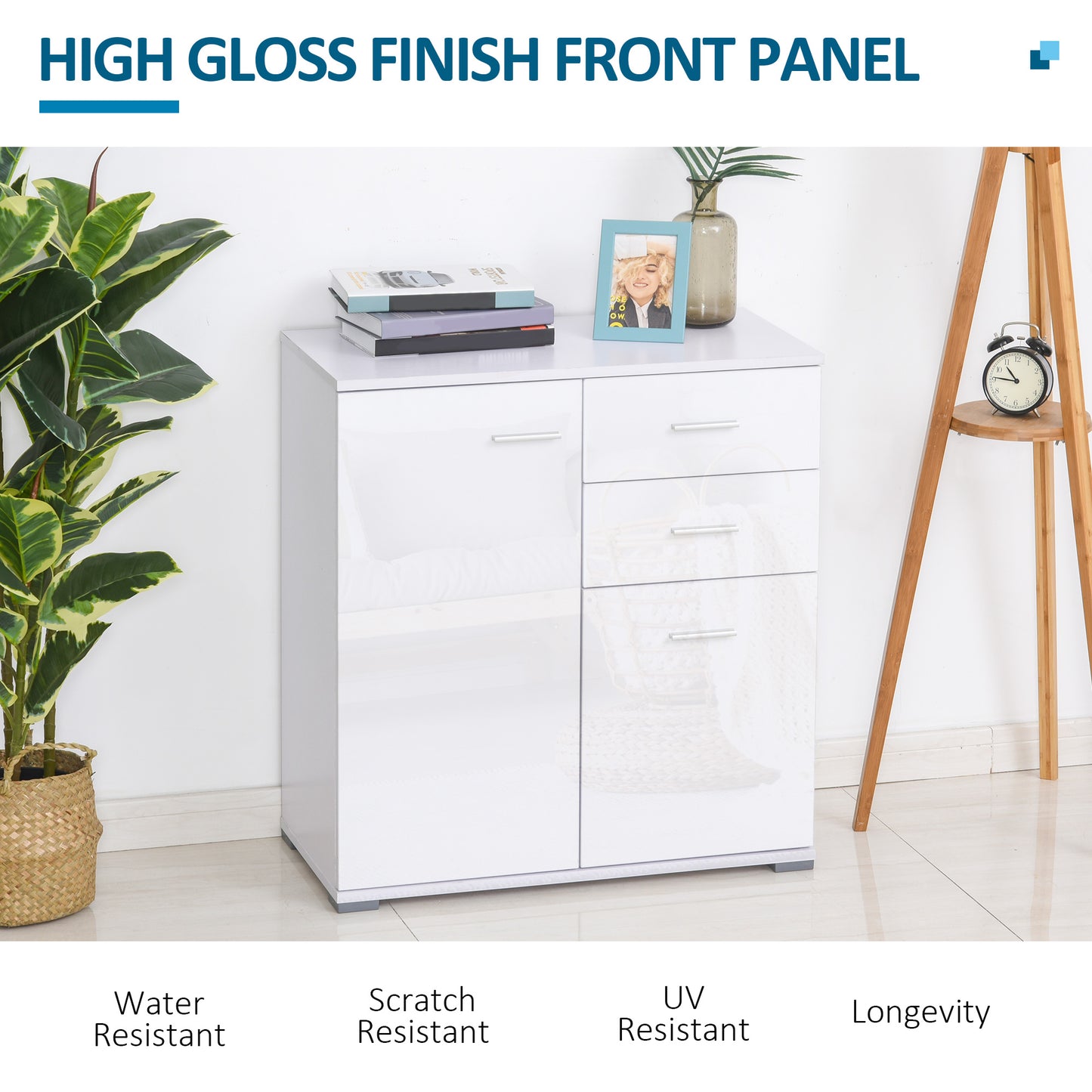 High Gloss Side Cabinet, Size 71x35x76 cm-White